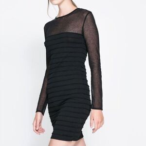 Zara Knit Mini Dress With Sheer Sleeves Size small black